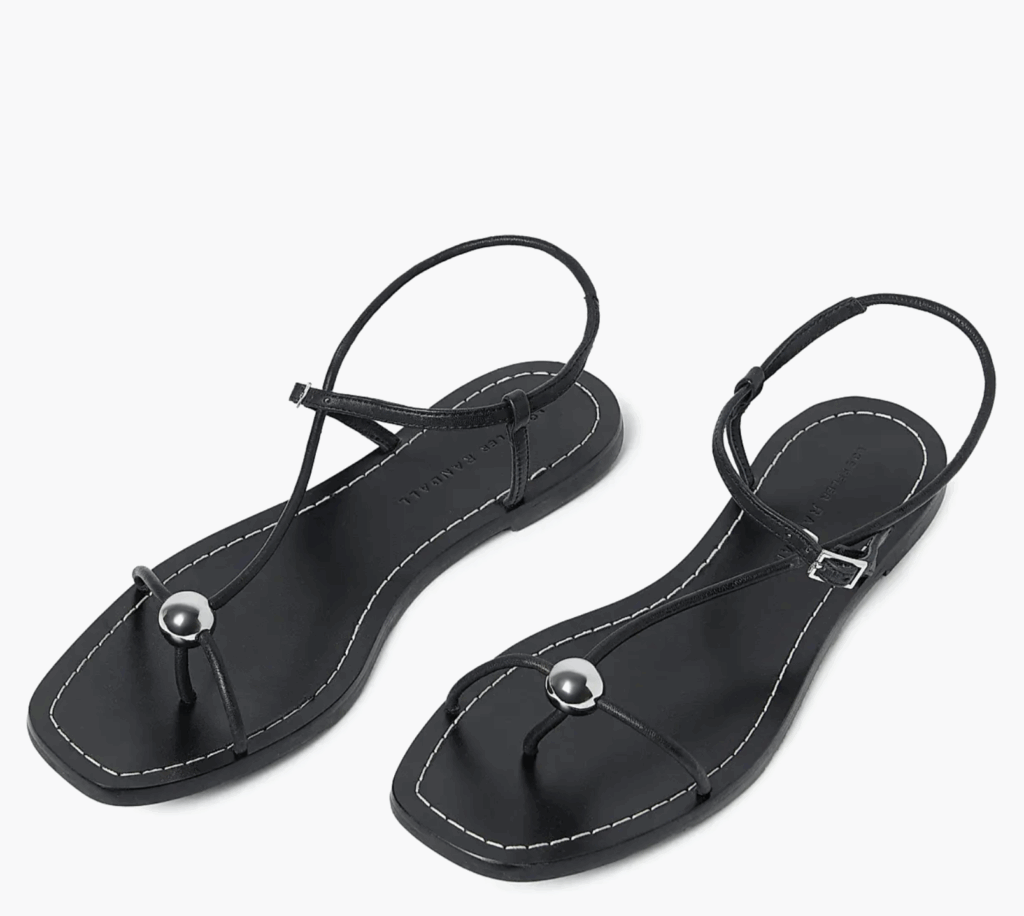 Black Strappy Flat Sandals with silver decoration